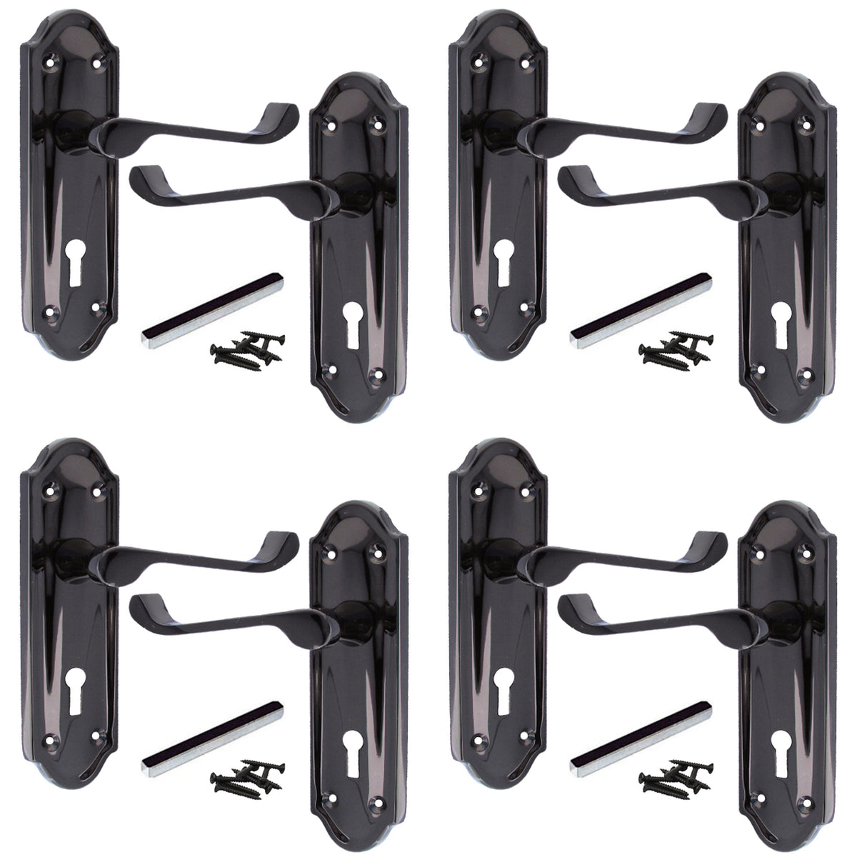 Marketplace JPG companion for Multipack Door Handles Ashford Key Lock Scroll Lever Black Nickel 1/4/6 Pairs - 168mm X 47mm