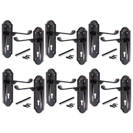 MULTIPACK Door Handles Ashford Key Lock Scroll Lever Black Nickel 1/4/6 Pairs