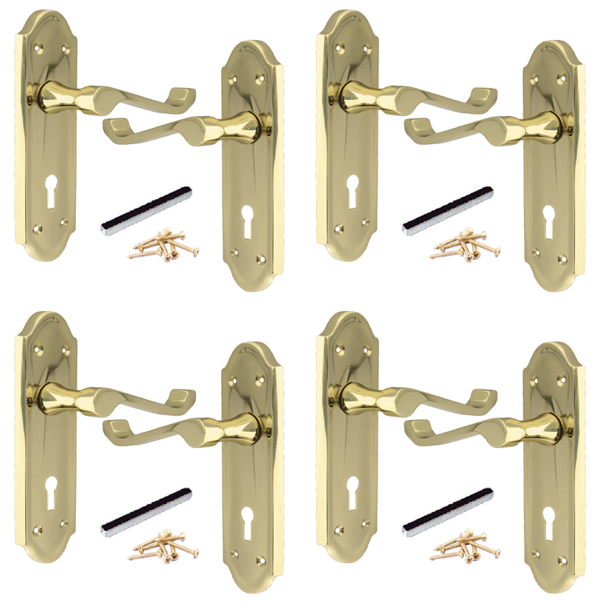 Marketplace JPG companion for Multipack Door Handles Ashford Key Lock Scroll Lever Brass 1/4/6 Pairs - 168mm X 47mm