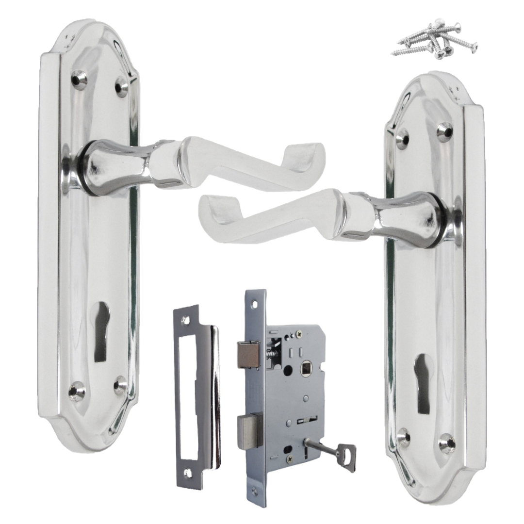 Ashford Door Handle Key Lock Scroll Lever - Chrome Key Lock Pack