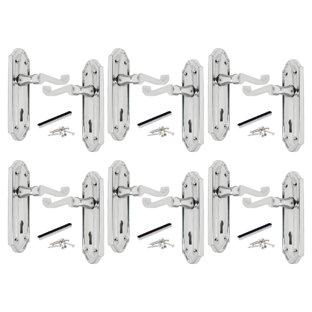 MULTIPACK Door Handles Ashford Key Lock Scroll Lever Chrome 1/4/6 Pairs