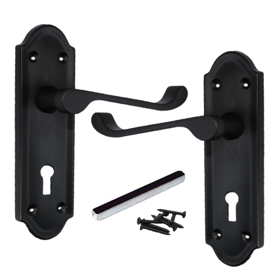 MULTIPACK Door Handles Ashford Key Lock Scroll Lever Matt Black 1/4/6 Pairs
