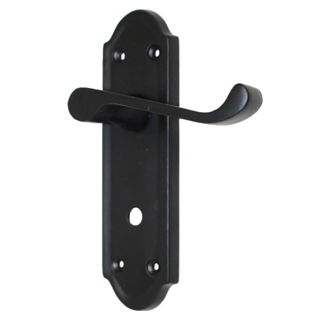 Ashford Door Handle Bathroom Lock Scroll Lever - Matt Black Chrome Bath Pack