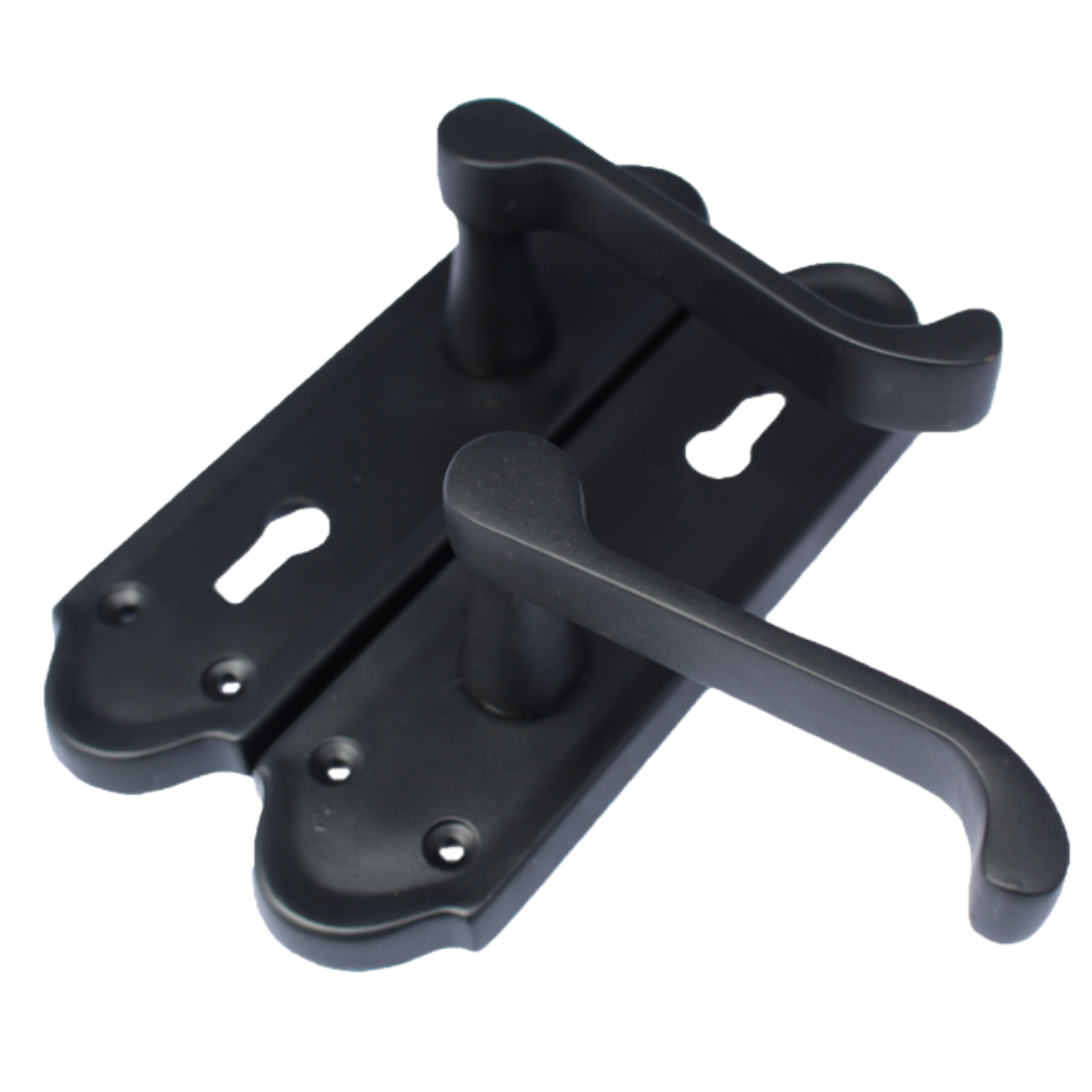 MULTIPACK Door Handles Ashford Key Lock Scroll Lever Matt Black 1/4/6 Pairs