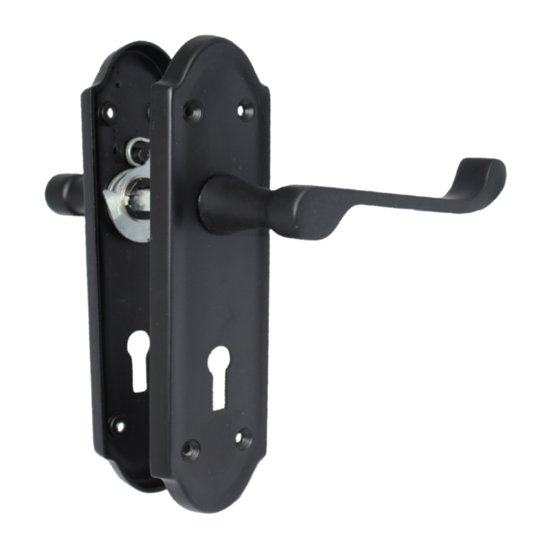 MULTIPACK Door Handles Ashford Key Lock Scroll Lever Matt Black 1/4/6 Pairs