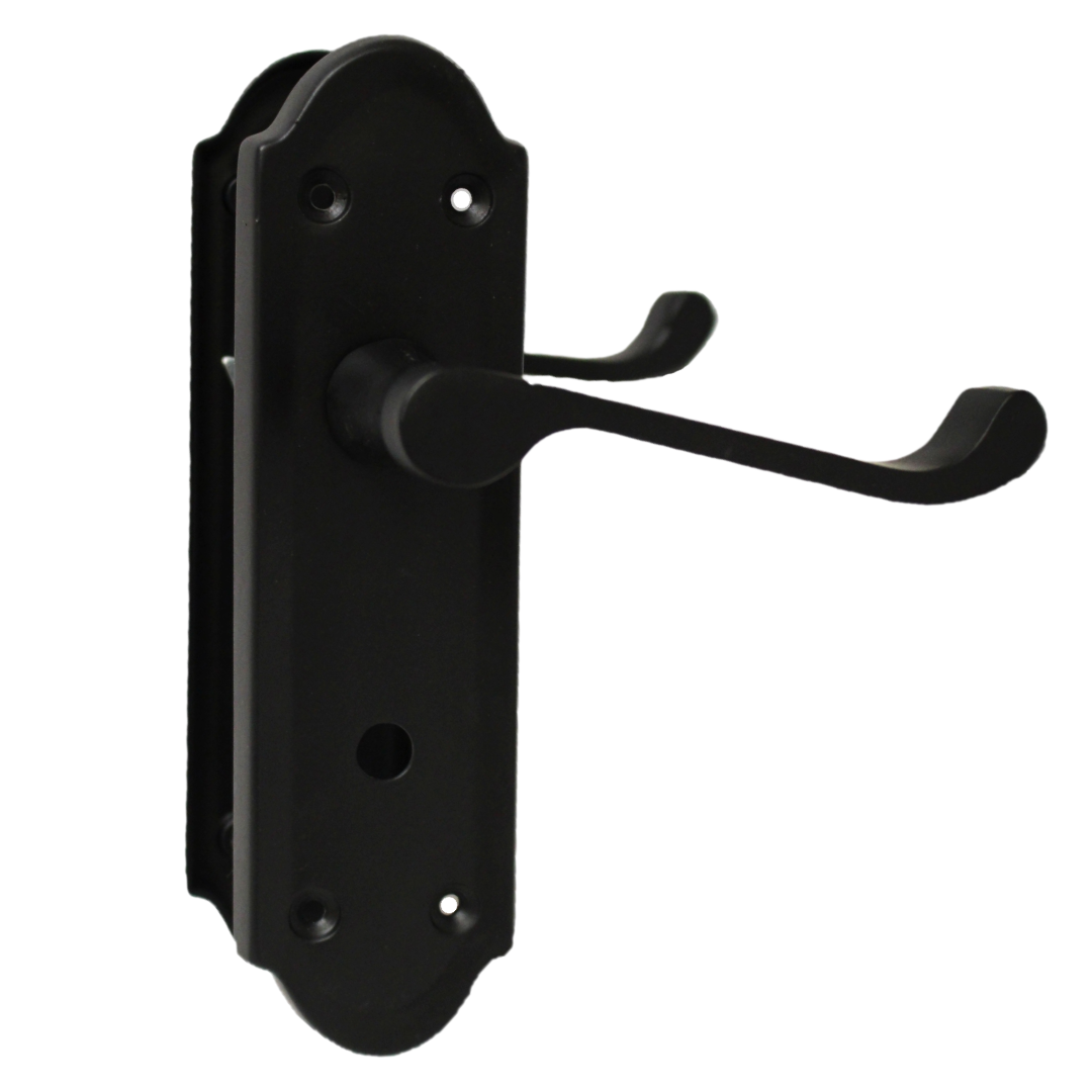 Ashford Door Handle Bathroom Lock Scroll Lever - Matt Black
