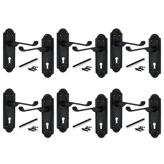 MULTIPACK Door Handles Ashford Key Lock Scroll Lever Matt Black 1/4/6 Pairs