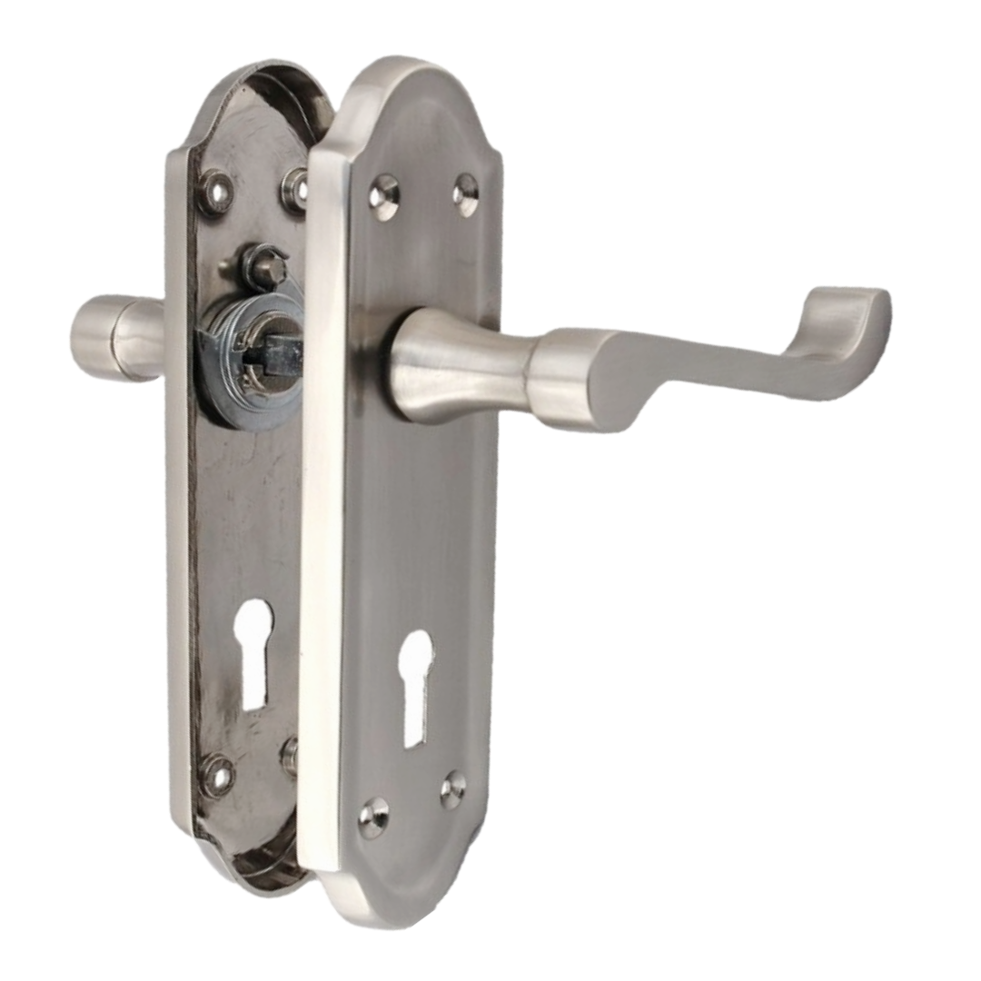 Ashford Door Handle Key Lock Scroll Lever - Satin Key Lock Hinge Pack