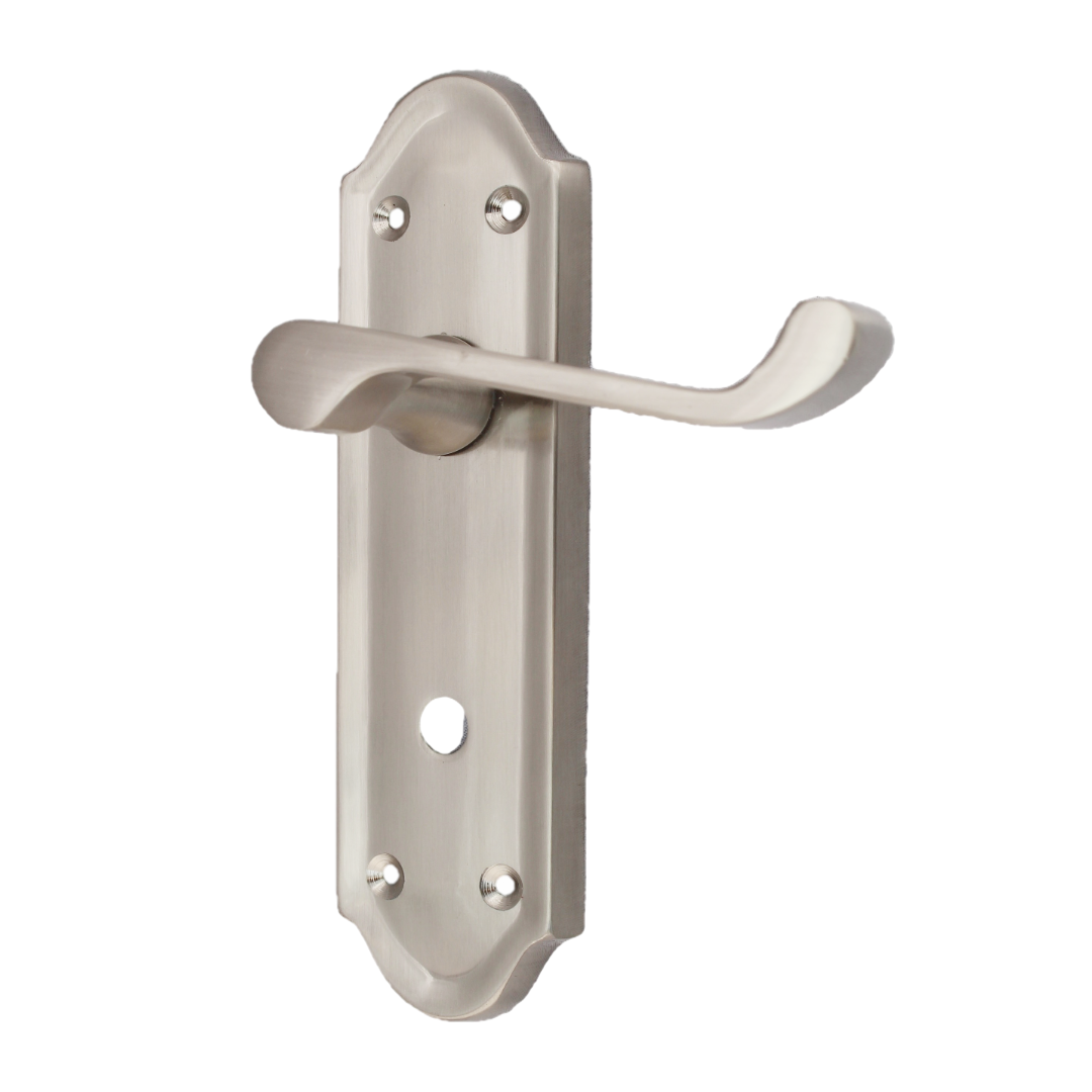 Ashford Door Handle Bathroom Lock Scroll Lever - Satin Bath Pack