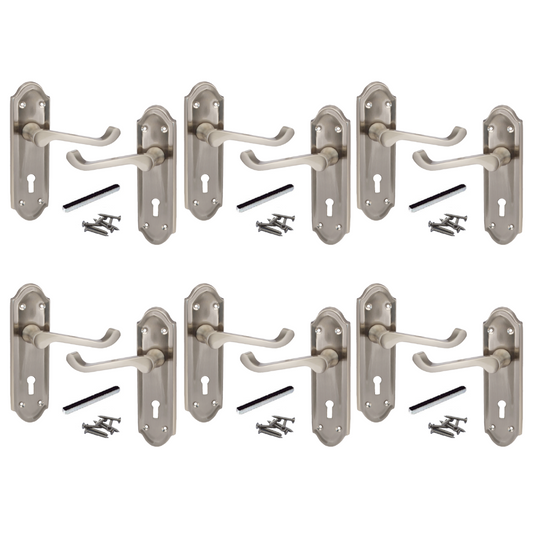 MULTIPACK Door Handles Ashford Key Lock Scroll Lever Satin 1/4/6 Pairs