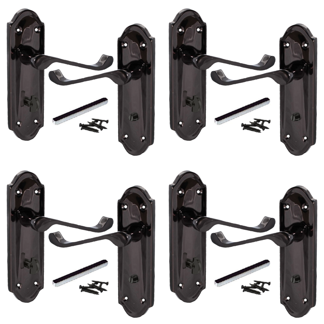 MULTIPACK Door Handles Ashford Bathroom Lock Scroll Lever Black Nickel 1/4/6 Pairs