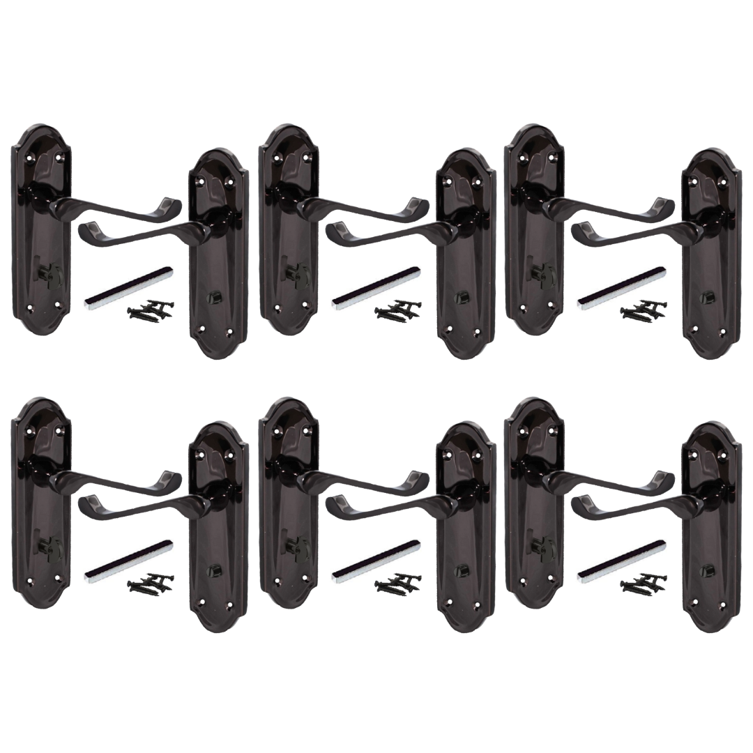 MULTIPACK Door Handles Ashford Bathroom Lock Scroll Lever Black Nickel 1/4/6 Pairs