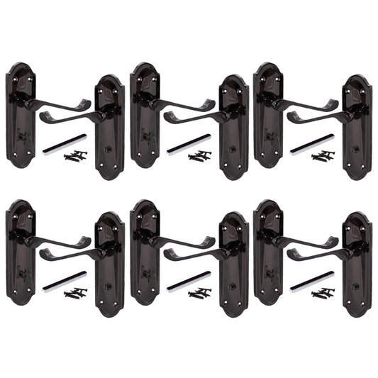 MULTIPACK Door Handles Ashford Bathroom Lock Scroll Lever Black Nickel 1/4/6 Pairs