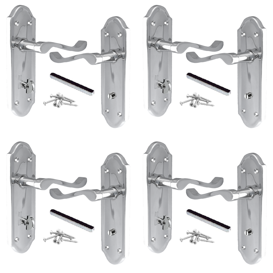 MULTIPACK Door Handles Ashford Bathroom Lock Scroll Lever Chrome 1/4/6 Pairs