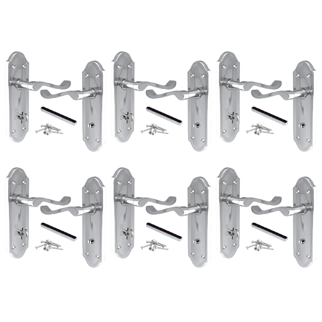 MULTIPACK Door Handles Ashford Bathroom Lock Scroll Lever Chrome 1/4/6 Pairs