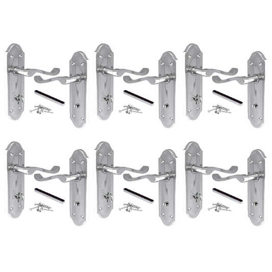 MULTIPACK Door Handles Ashford Bathroom Lock Scroll Lever Chrome 1/4/6 Pairs