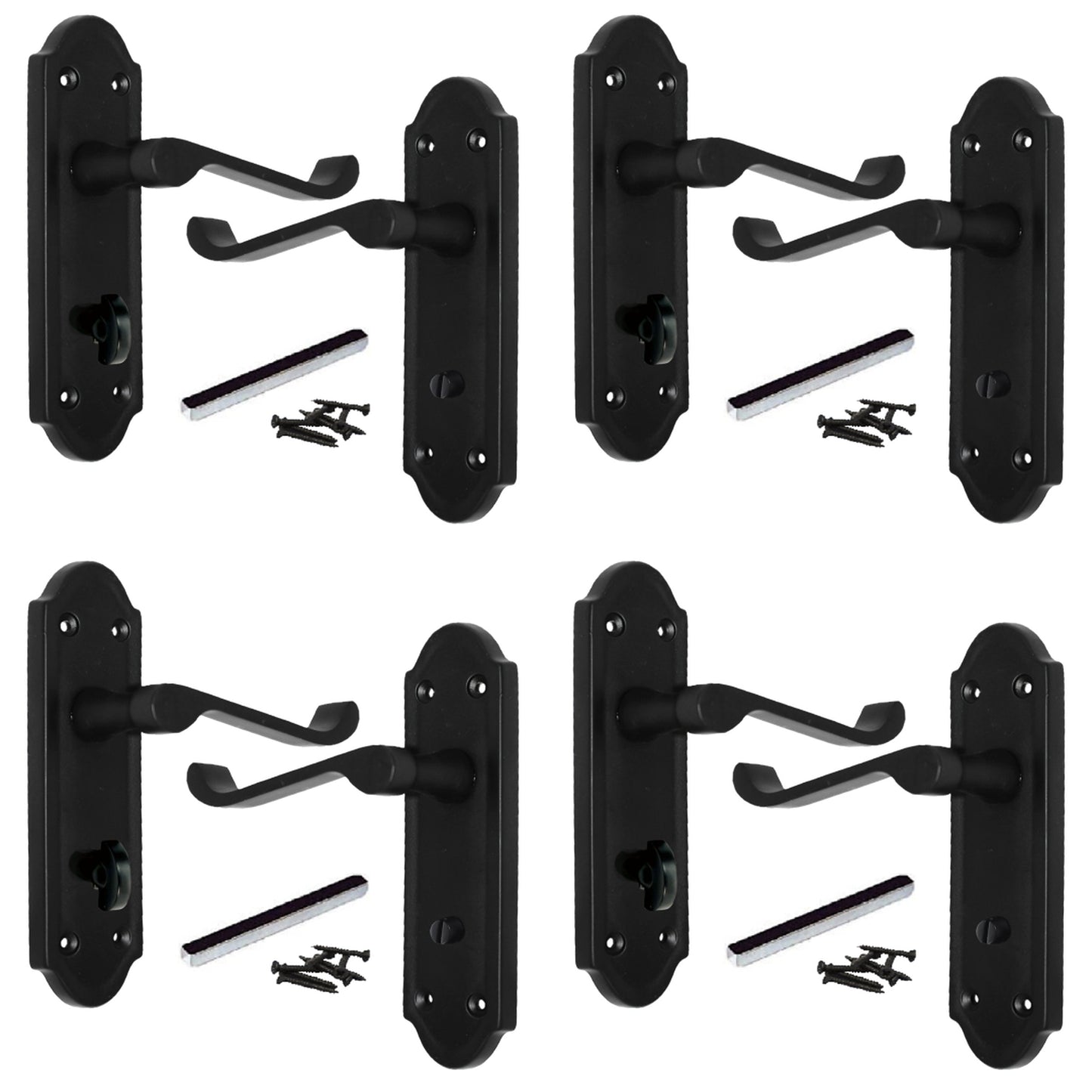 Marketplace JPG companion for Multipack Door Handles Ashford Bathroom Lock Scroll Lever Matt Black 1/4/6 Pairs - 168mm X 47mm