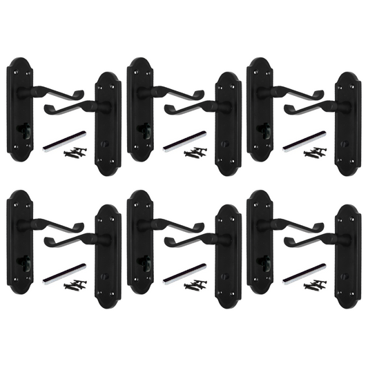 MULTIPACK Door Handles Ashford Bathroom Lock Scroll Lever Matt Black 1/4/6 Pairs