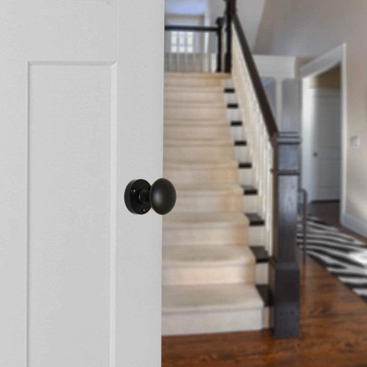 Boutons de porte ronds victoriens à mortaise à ressort - Noir mat 56 mm