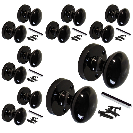 MULTIPACK Door Knobs Victorian Mortice Round Door Knobs Black Nickel 1/4/6 Pairs