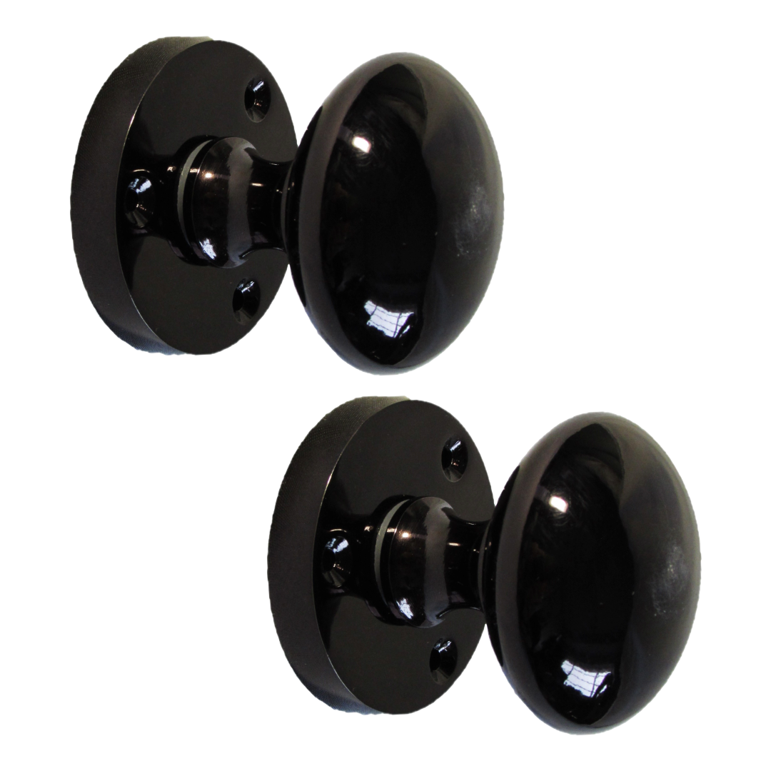 Door Knobs Round Victorian Mortice Knob Sprung - Black Nickel Latch Pack 56mm