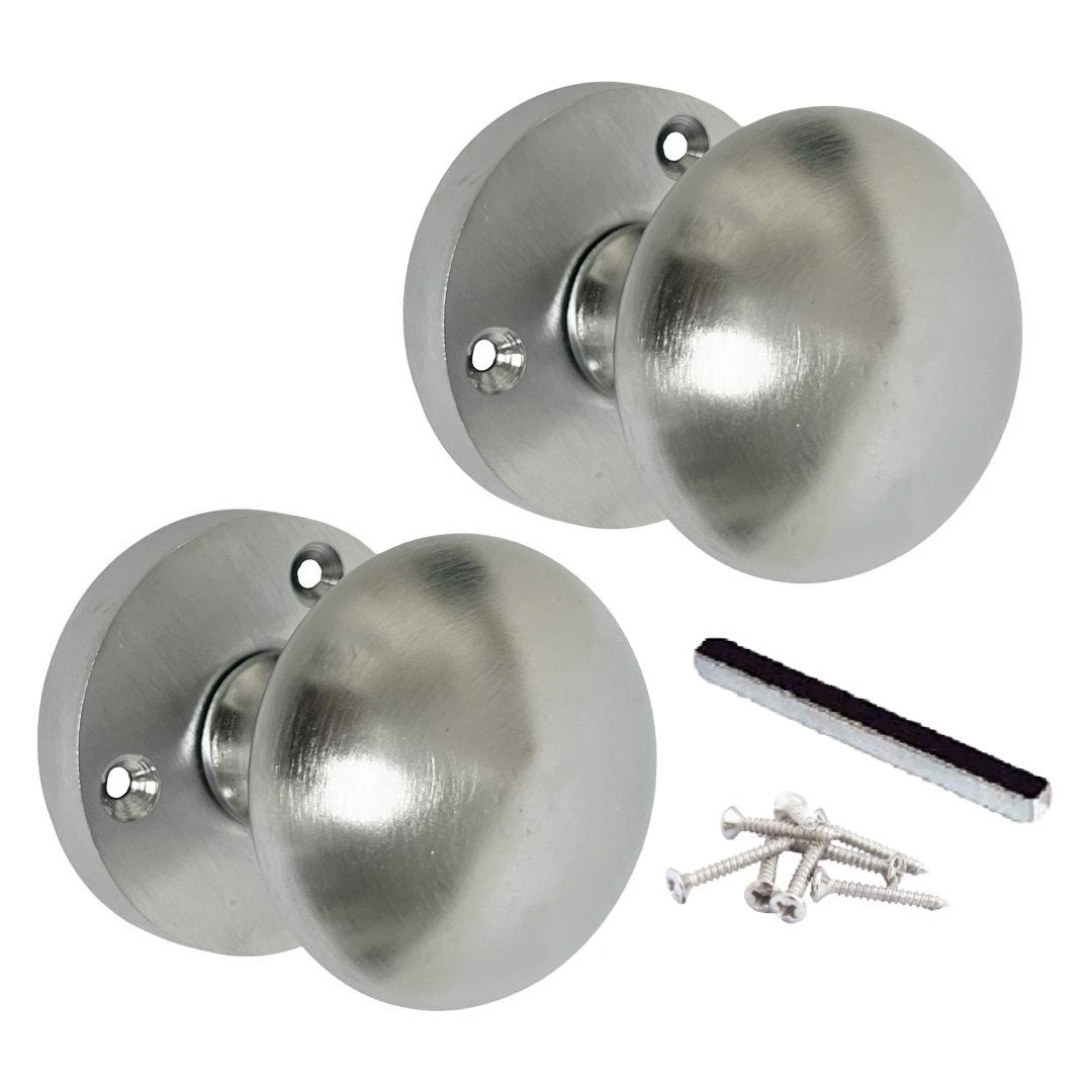 Boutons de porte ronds victoriens à mortaise à ressort - Satin 56 mm