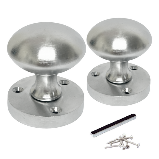 Door Knobs Round Victorian Mortice Knob Sprung - Satin Chrome 56mm