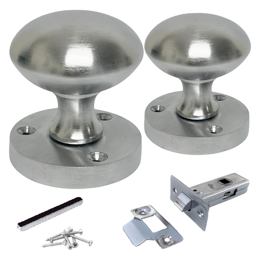 Door Knobs Round Victorian Mortice Knob Sprung - Satin Chrome Latch Pack 56mm