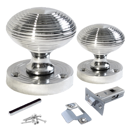 Door Knobs Reeded Round Internal Mortice Knob - Chrome Latch 56mm