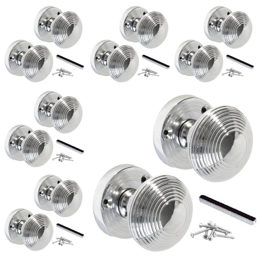 MULTIPACK Reeded Door Knobs Sprung Mortice Door Handle Chrome 1/4/6 Pairs