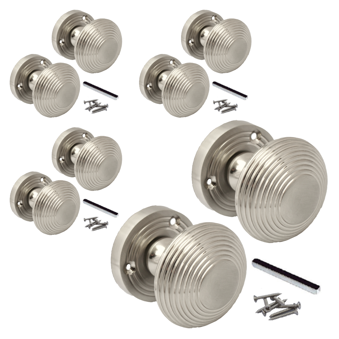 MULTIPACK Reeded Door Knobs Mortice Sprung Door Handle Satin 1/4/6 Pairs