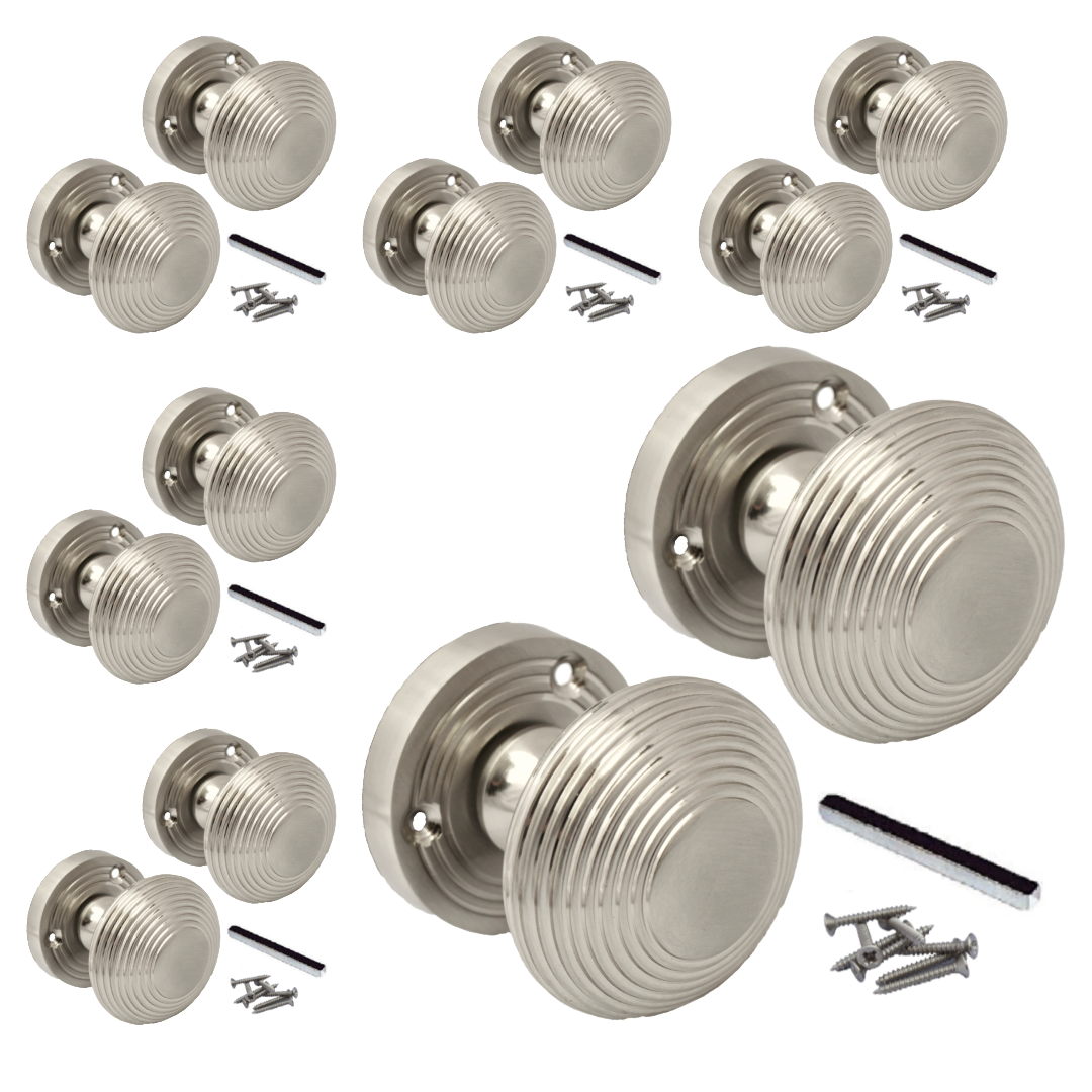 MULTIPACK Reeded Door Knobs Mortice Sprung Door Handle Satin 1/4/6 Pairs