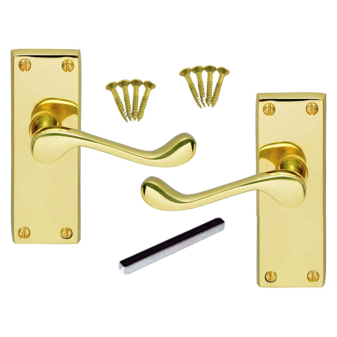 MULTIPACK Door Handle Modern Victorian Scroll Handles Latch - Brass 1/4/6 Pairs
