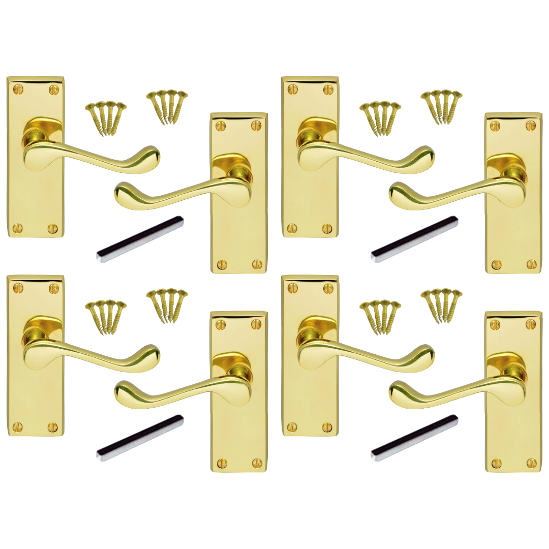 MULTIPACK Door Handle Modern Victorian Scroll Handles Latch - Brass 1/4/6 Pairs