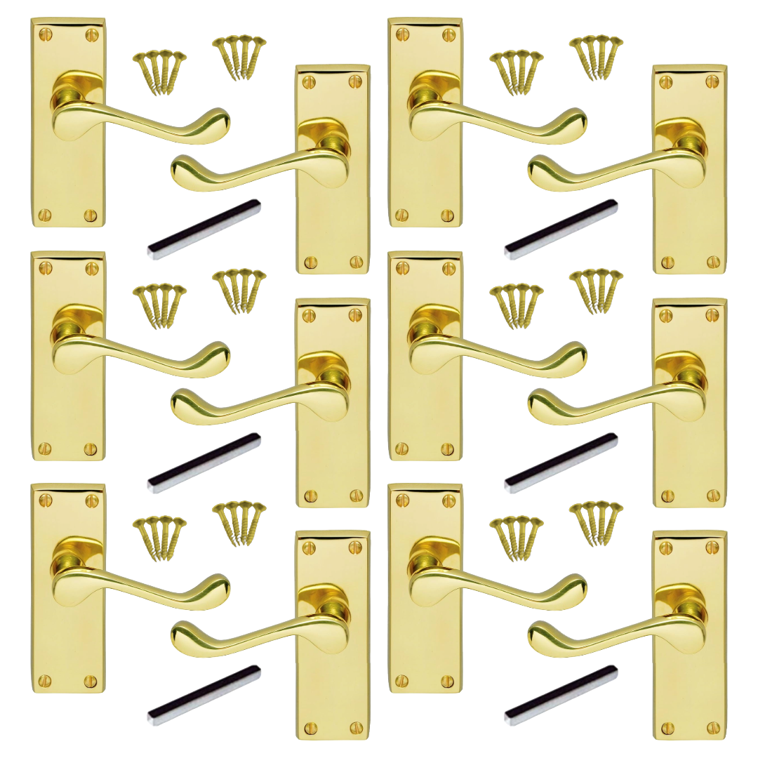MULTIPACK Door Handle Modern Victorian Scroll Handles Latch - Brass 1/4/6 Pairs