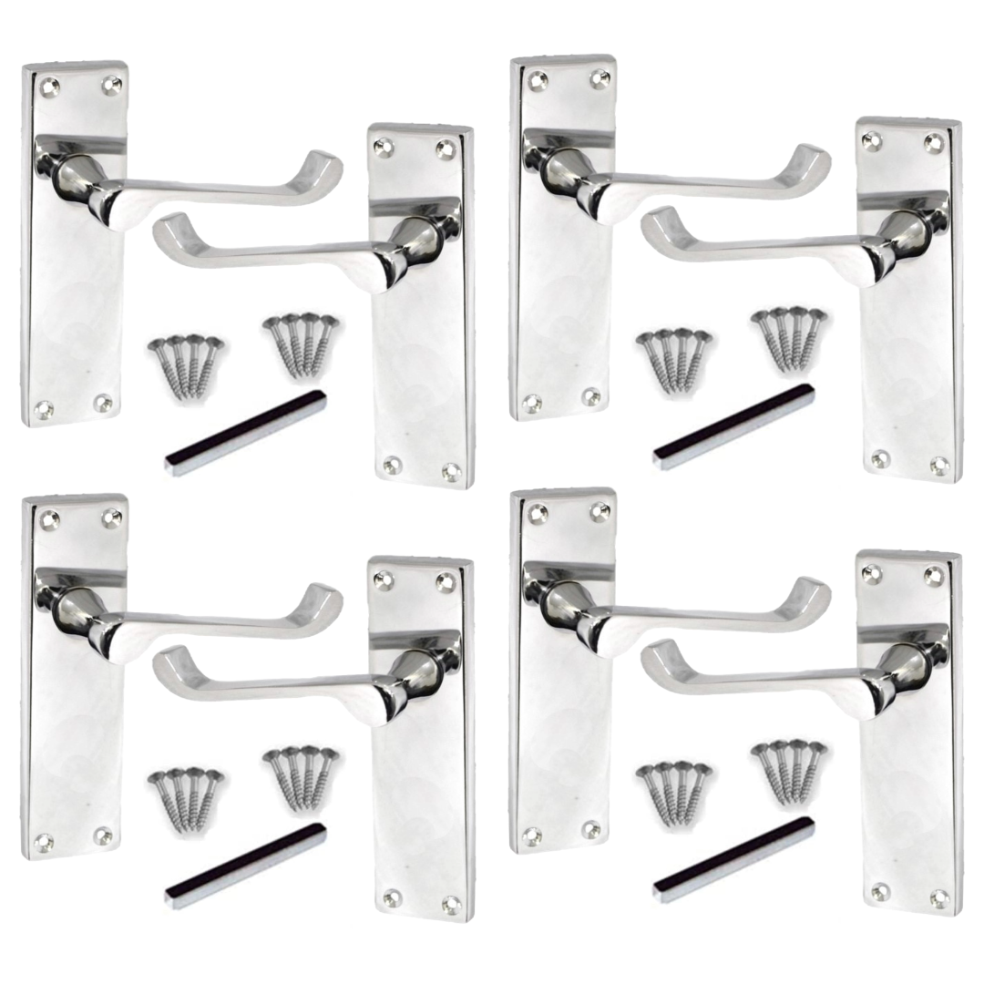 MULTIPACK Door Handles Victorian Scroll Lever Latch - Chrome Pack 1/4/6 Pairs