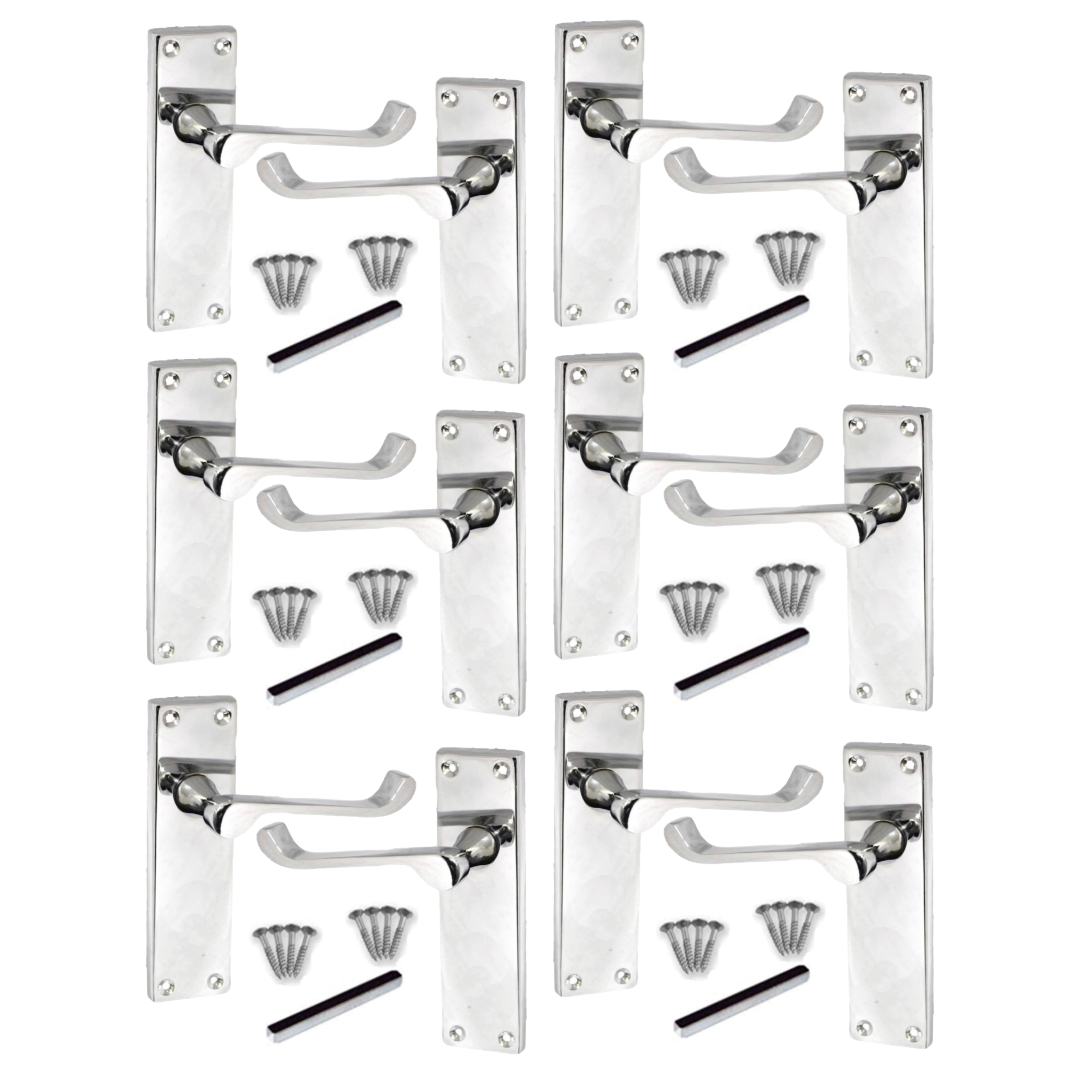 MULTIPACK Door Handles Victorian Scroll Lever Latch - Chrome Pack 1/4/6 Pairs