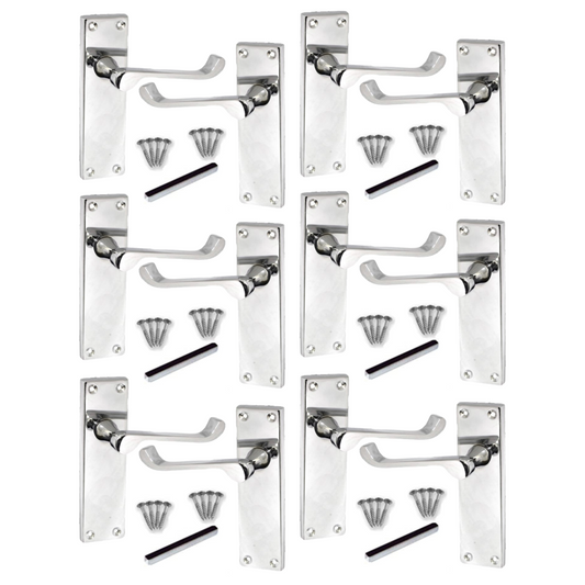 MULTIPACK Door Handles Victorian Scroll Lever Latch - Chrome Pack 1/4/6 Pairs