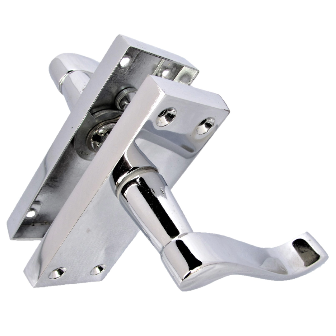 Door Handles Victorian Scroll Lever Latch - Chrome Pack Hinges 118 x 40mm