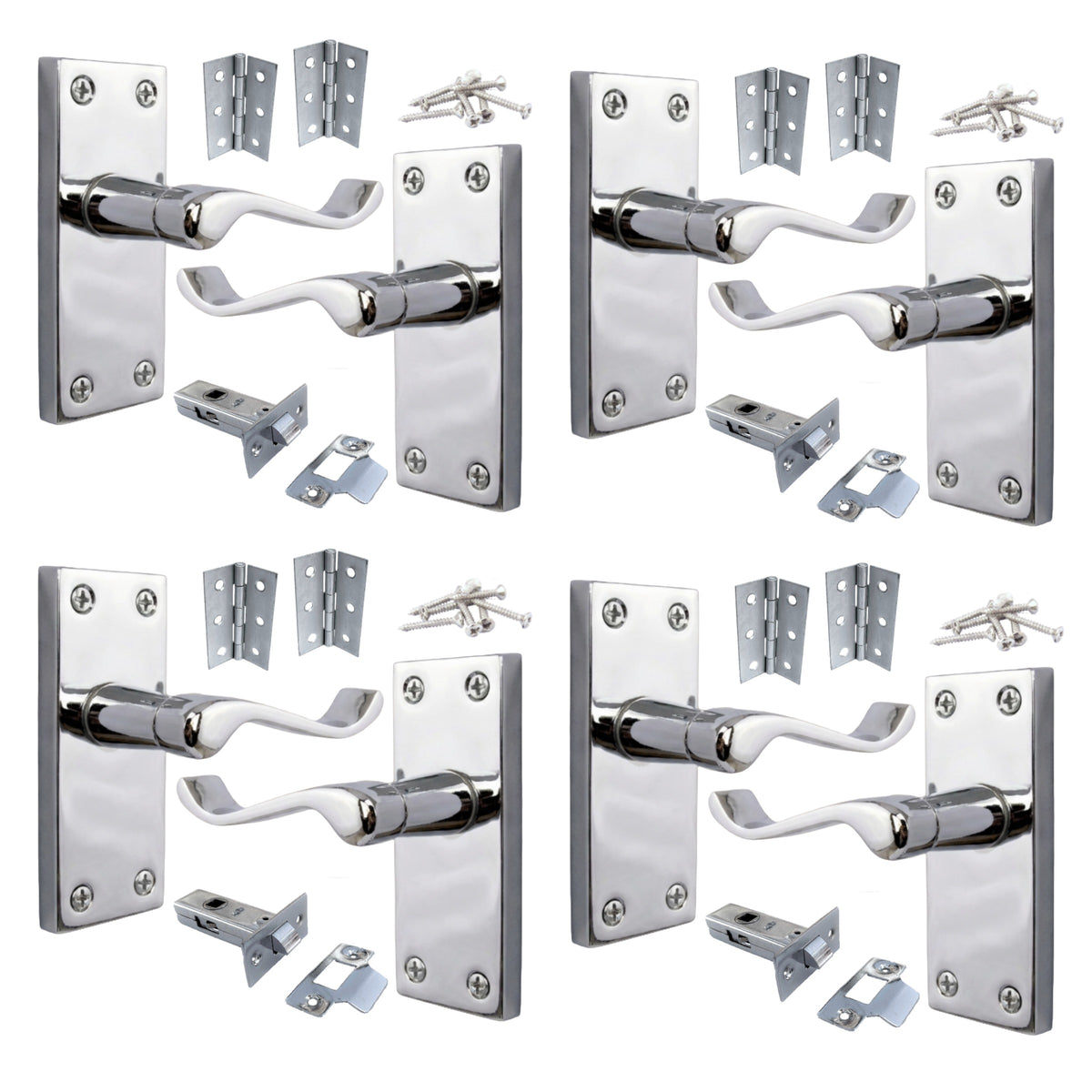 Multipack Door Handles Chrome Scroll Lever Latch with Tubular Latch 1/4/6 Pairs
