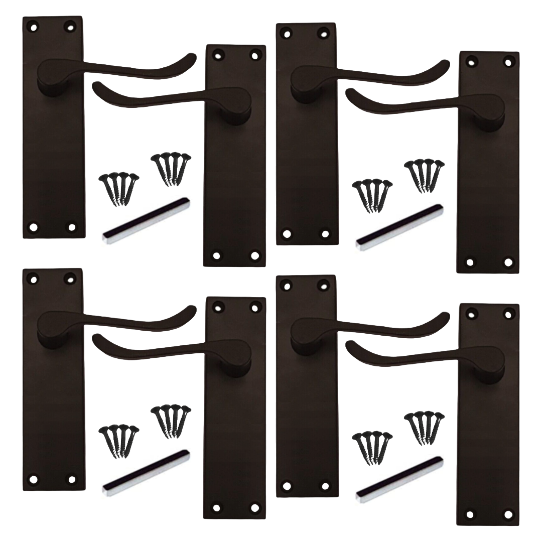 MULTIPACK Door Handles Victorian Scroll Lever 150mm Latch - Matt Black 1/4/6 Pairs