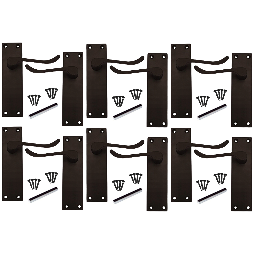 MULTIPACK Door Handles Victorian Scroll Lever 150mm Latch - Matt Black 1/4/6 Pairs