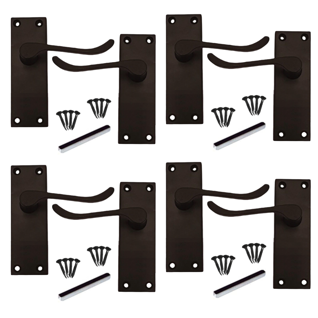 MULTIPACK Door Handles Scroll Lever Internal Latch - Matt Black 1/4/6 Pairs
