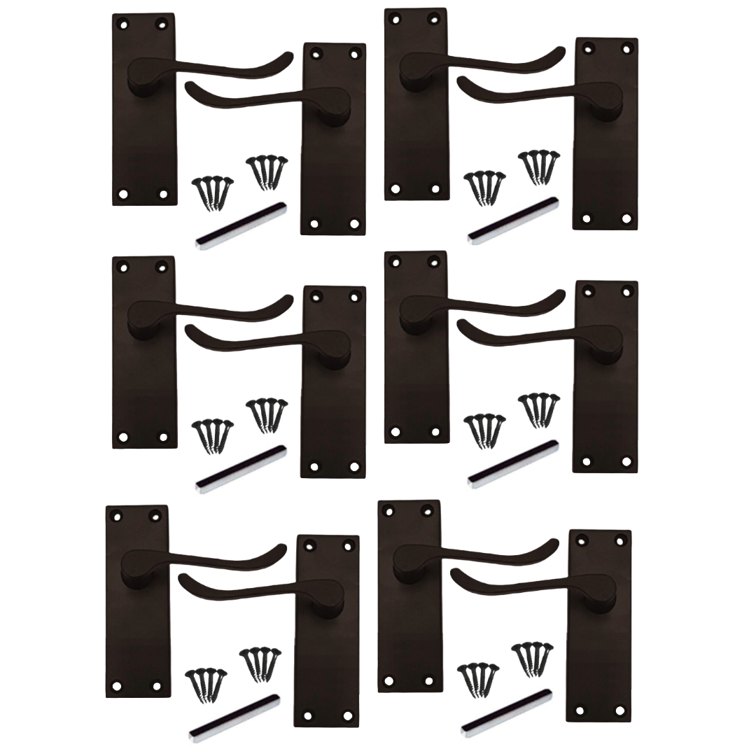 MULTIPACK Door Handles Scroll Lever Internal Latch - Matt Black 1/4/6 Pairs