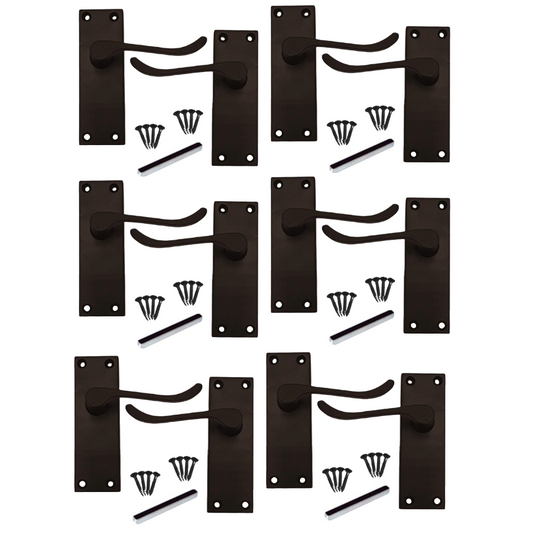 MULTIPACK Door Handles Scroll Lever Internal Latch - Matt Black 1/4/6 Pairs