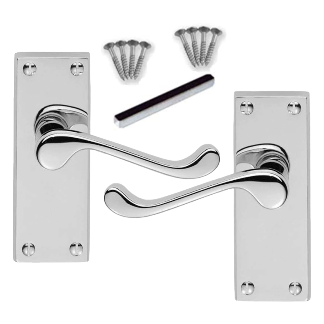 MULTIPACK Victorian Scroll Latch Door Handle - Chrome 1/2/4/6 Pairs