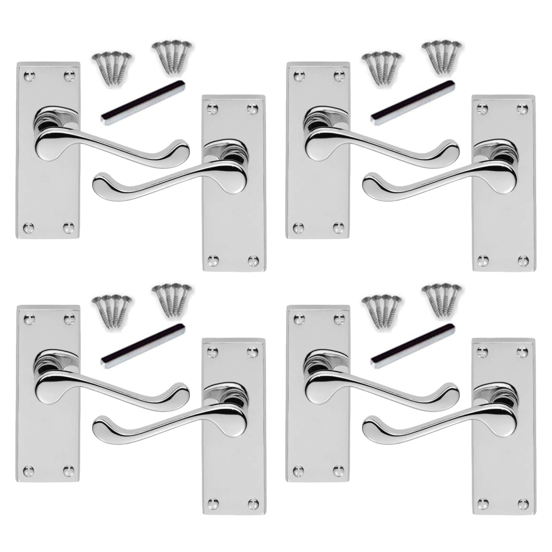 MULTIPACK Victorian Scroll Latch Door Handle - Chrome 1/2/4/6 Pairs