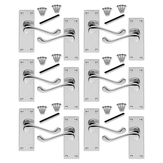 MULTIPACK Victorian Scroll Latch Door Handle - Chrome 1/2/4/6 Pairs