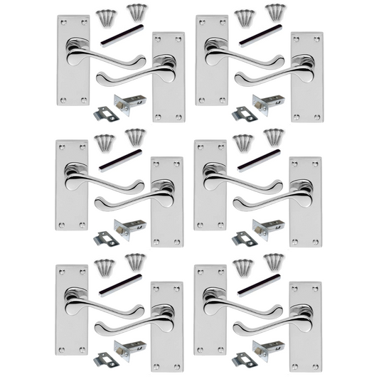 MULTIPACK Door Handles Chrome Scroll Lever Latch With Tubular Latch 1/4/6 Pairs