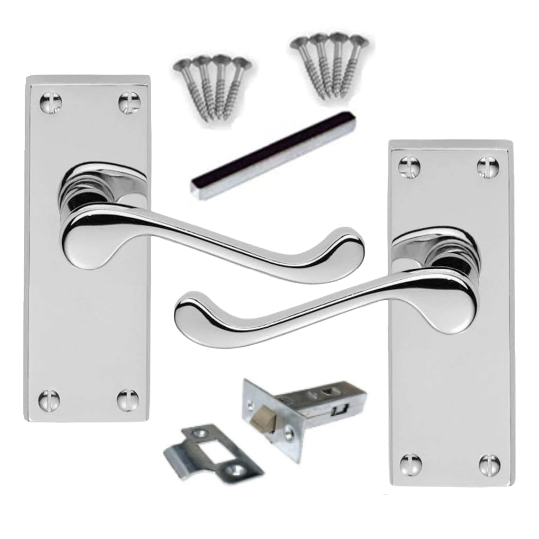 Poignées de porte chromées à levier et loquet tubulaire, lot de 1, 4 ou 6 paires